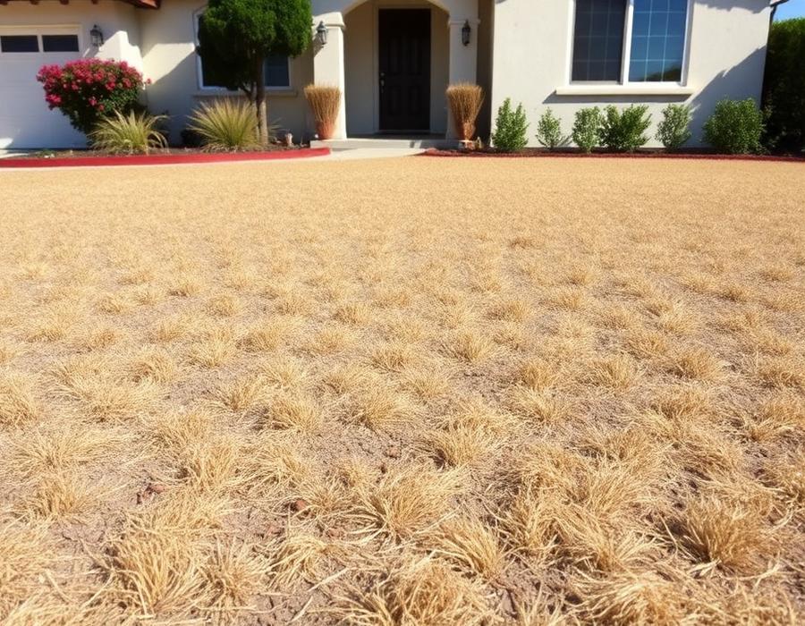 Before: dry, patchy dead grass lawn at a Los Angeles home