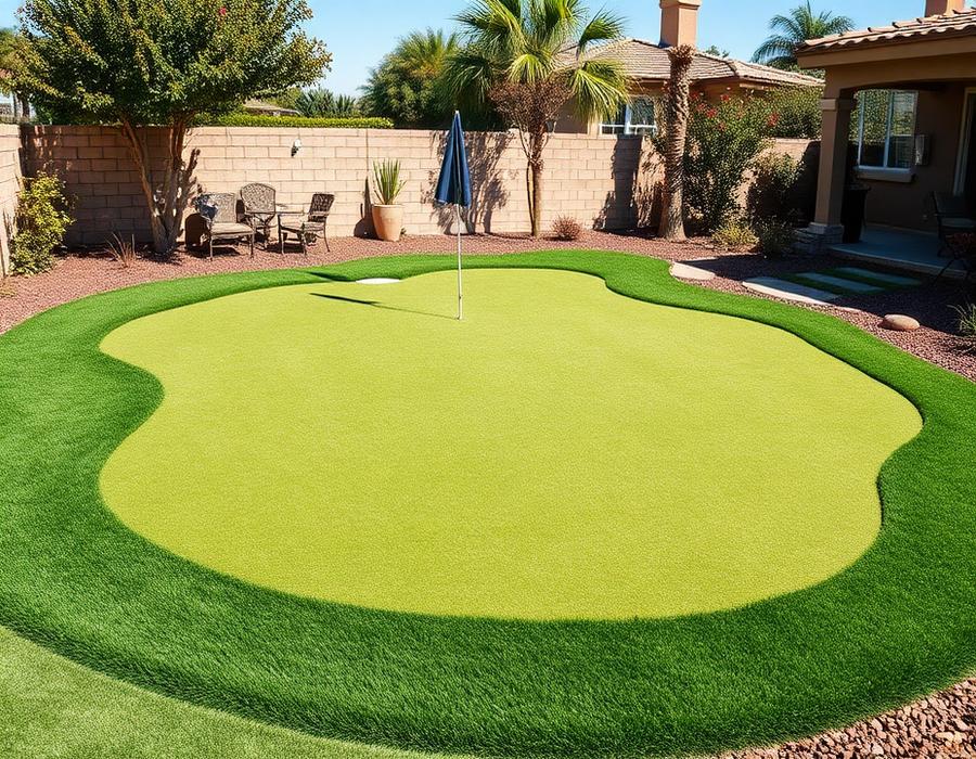 Backyard artificial turf putting green installed in Los Angeles